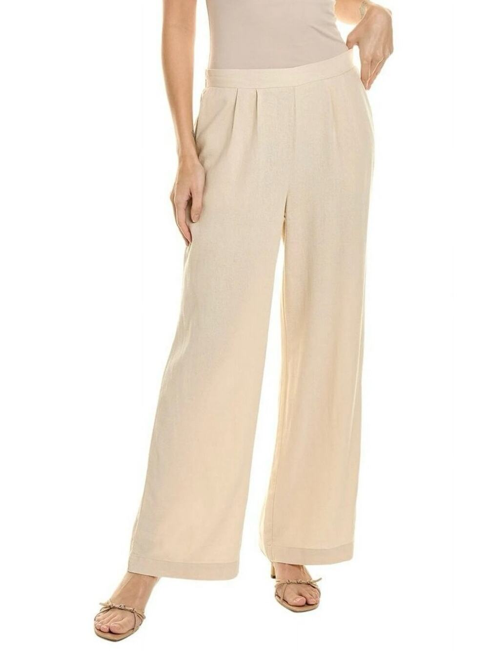 NWT Ellen Tracy Cream Wide-Leg Linen Blend Pleated Pants. Size S.